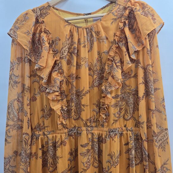 Rachel Parcell Yellow Metallic Striped Paisley Print Mini Dress Size Large FLAW - Picture 5 of 16